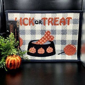 PB Paws Pet Mat Halloween Trick or Treat Dog Bone Bowl Matt 13 x 19"L